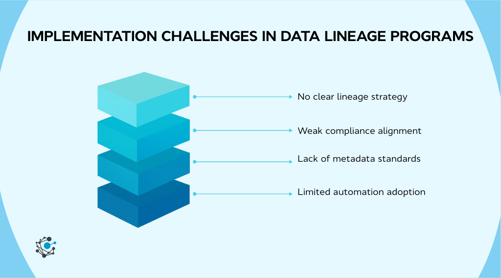 Implementation challenges in data lineage programs