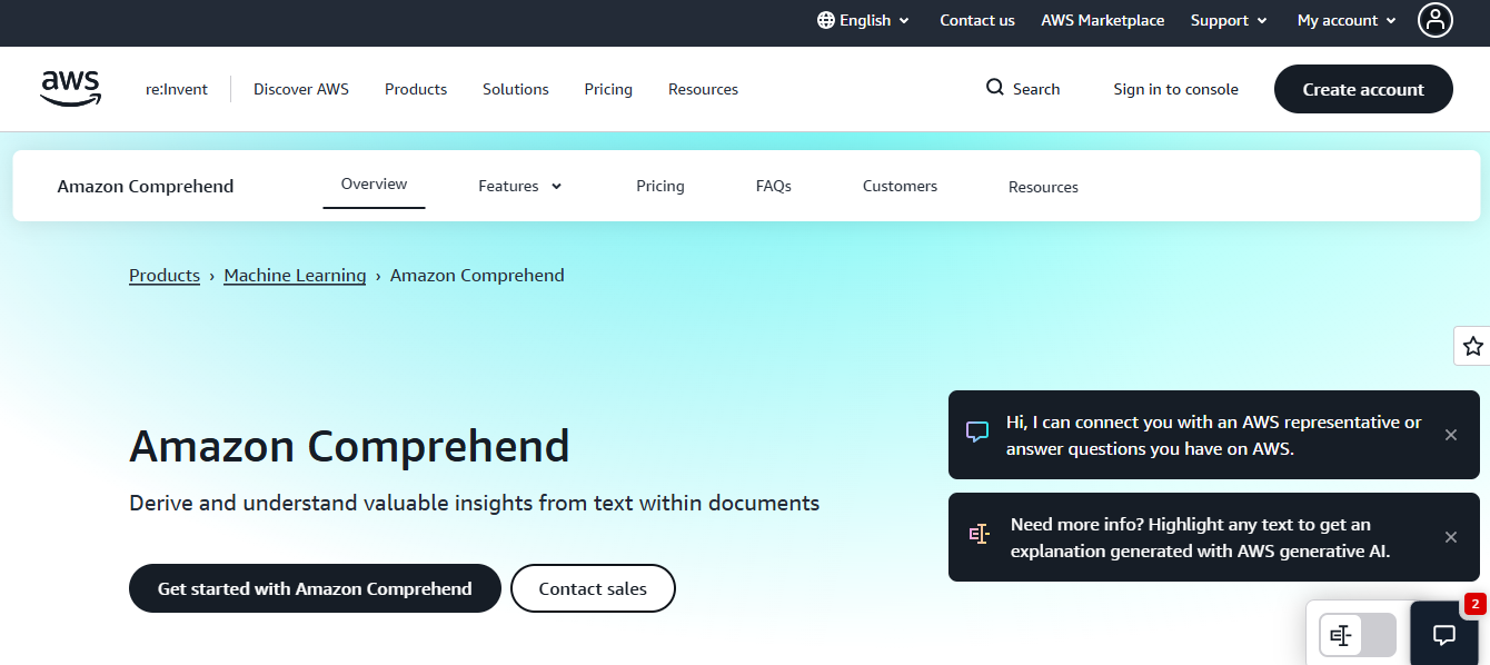 Amazon Comprehend Homepage