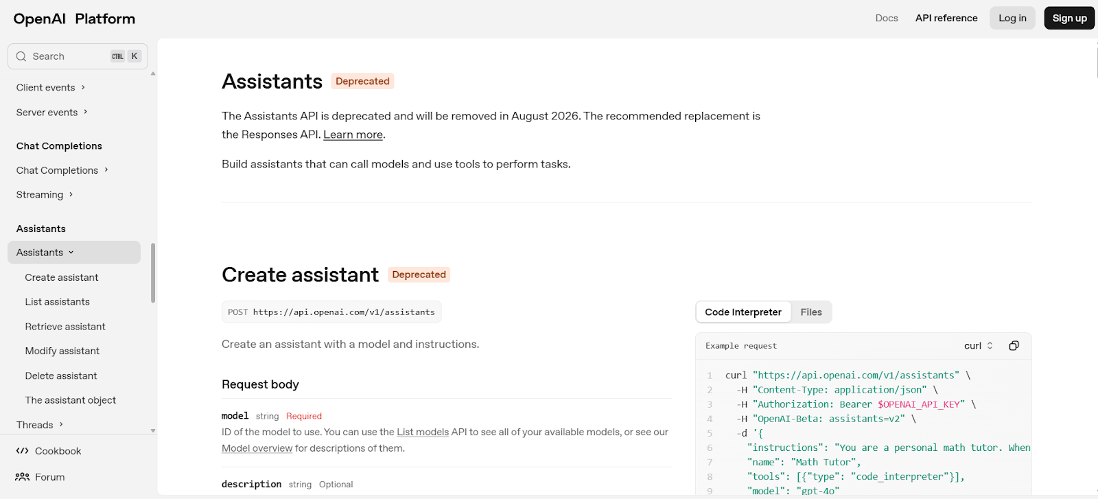 OpenAI Assistants API Homepage