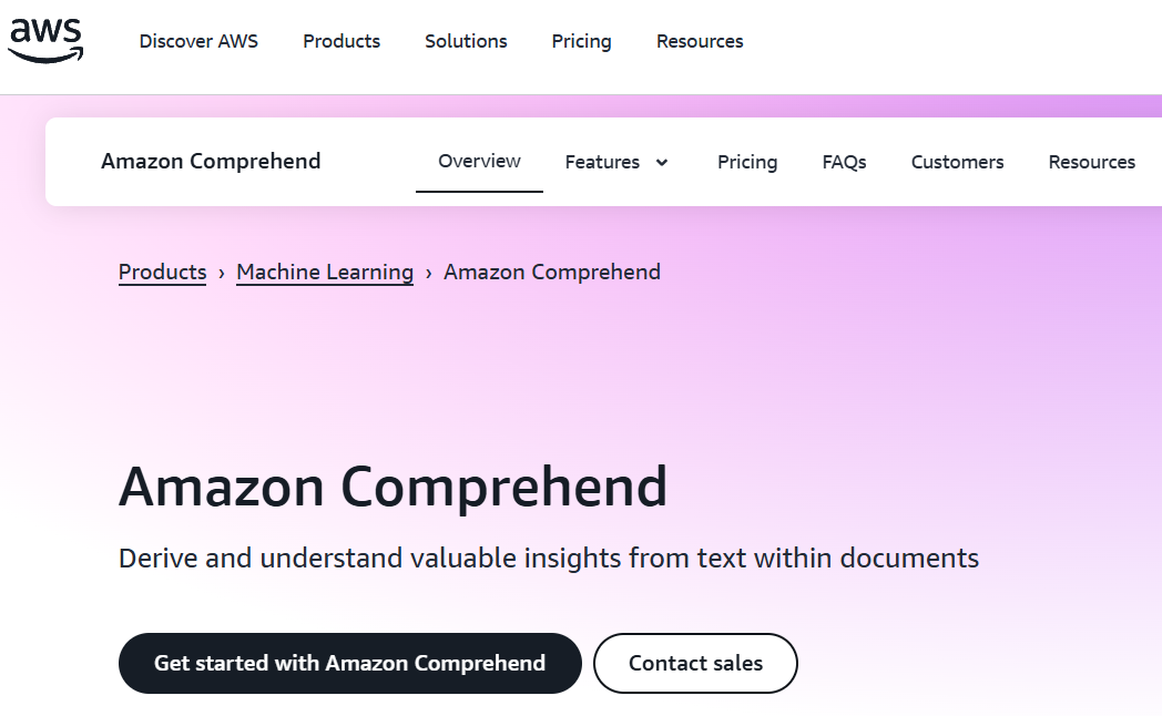 Amazon Comprehend homepage