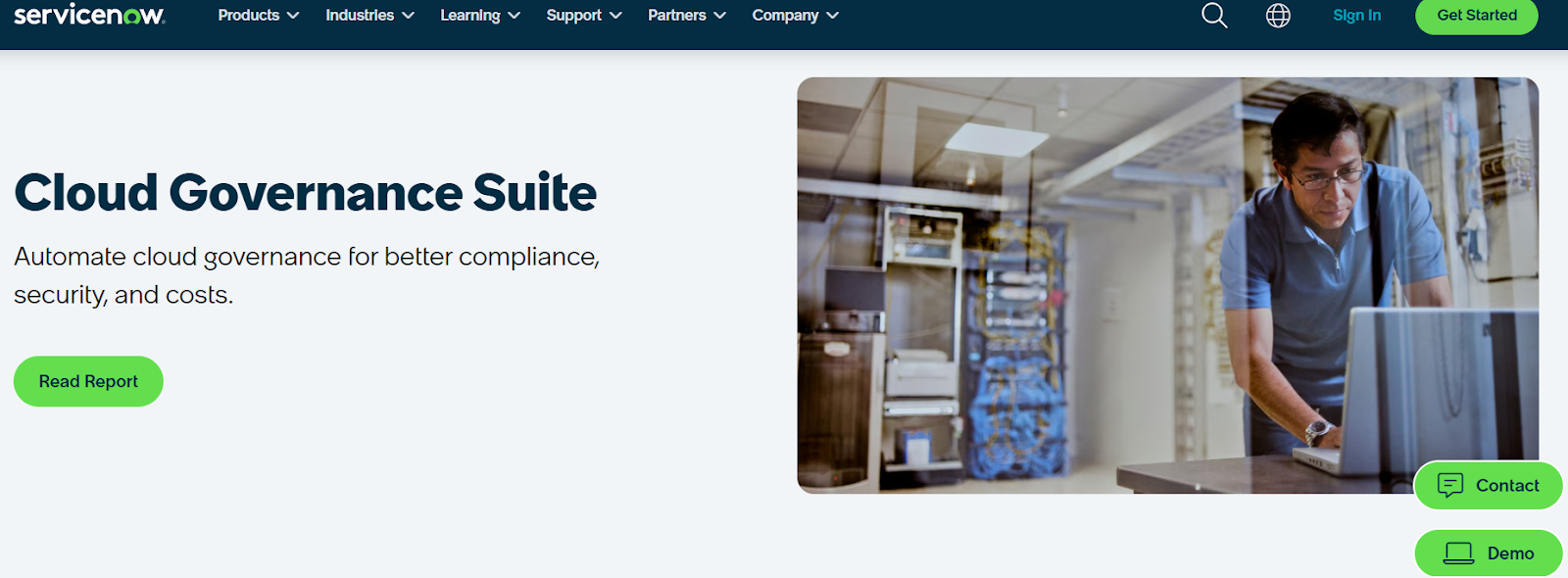 ServiceNow Cloud Governance Homepage